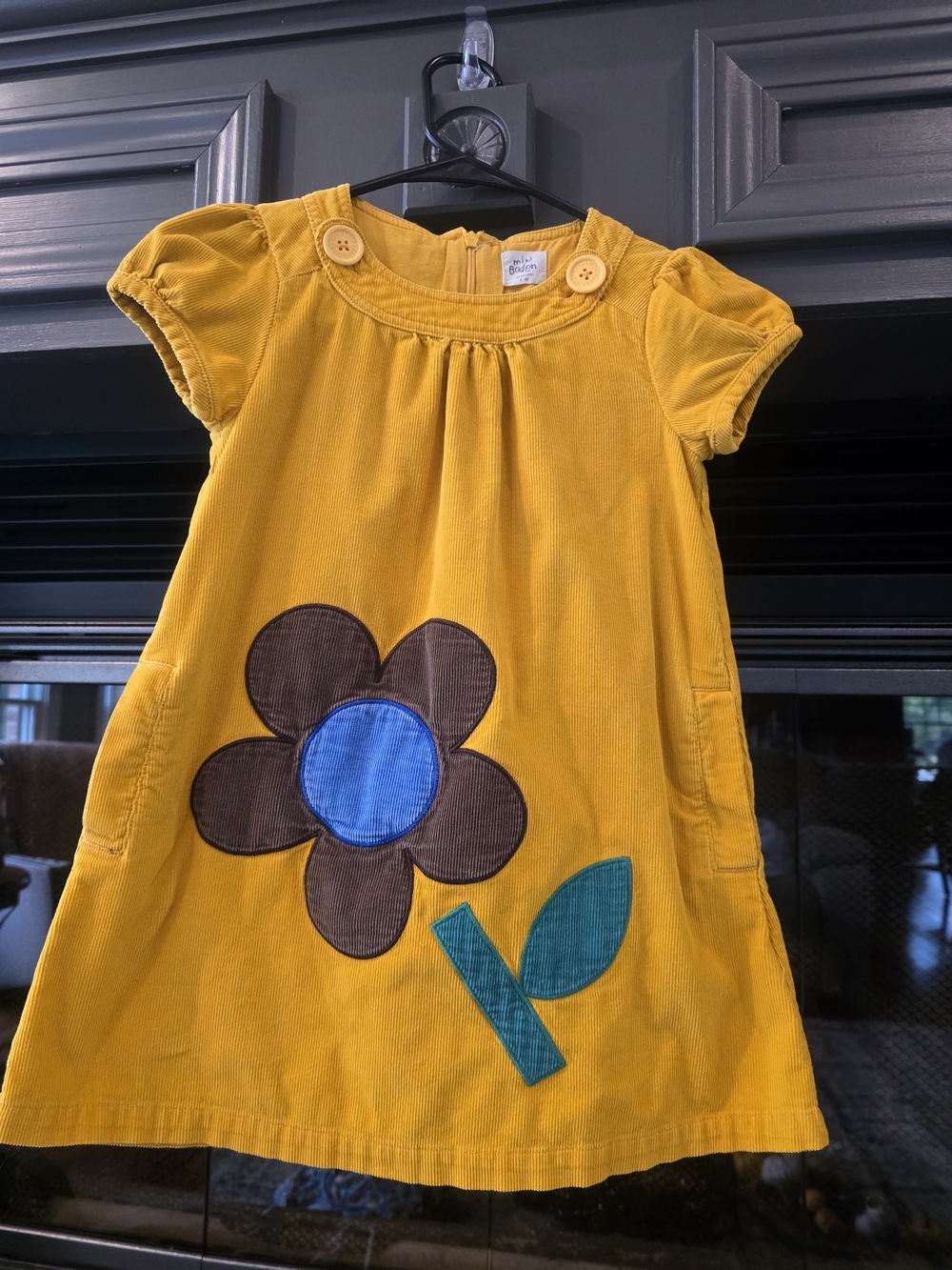 Mini Boden Girls Corduroy Flower Dress Size 5-6